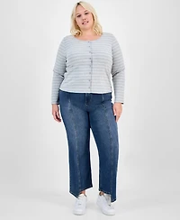 Hippie Rose Trendy Plus Striped Button-Front Sweater