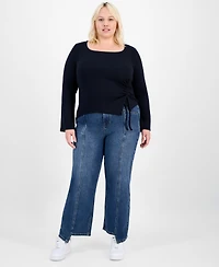 Full Circle Trends Trendy Plus Ruched Asymmetric-Hem Square-Neck Top