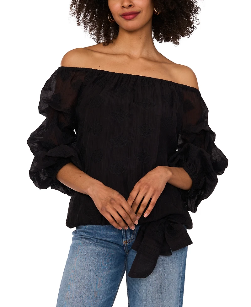 Vince Camuto Women's Textured Off-The-Shoulder Bubble 3/4-Sleeve Tie-Front Blouse