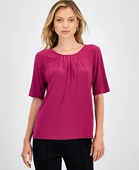 Kasper Women's Pleat Neck Knit Top, Regular & Petite
