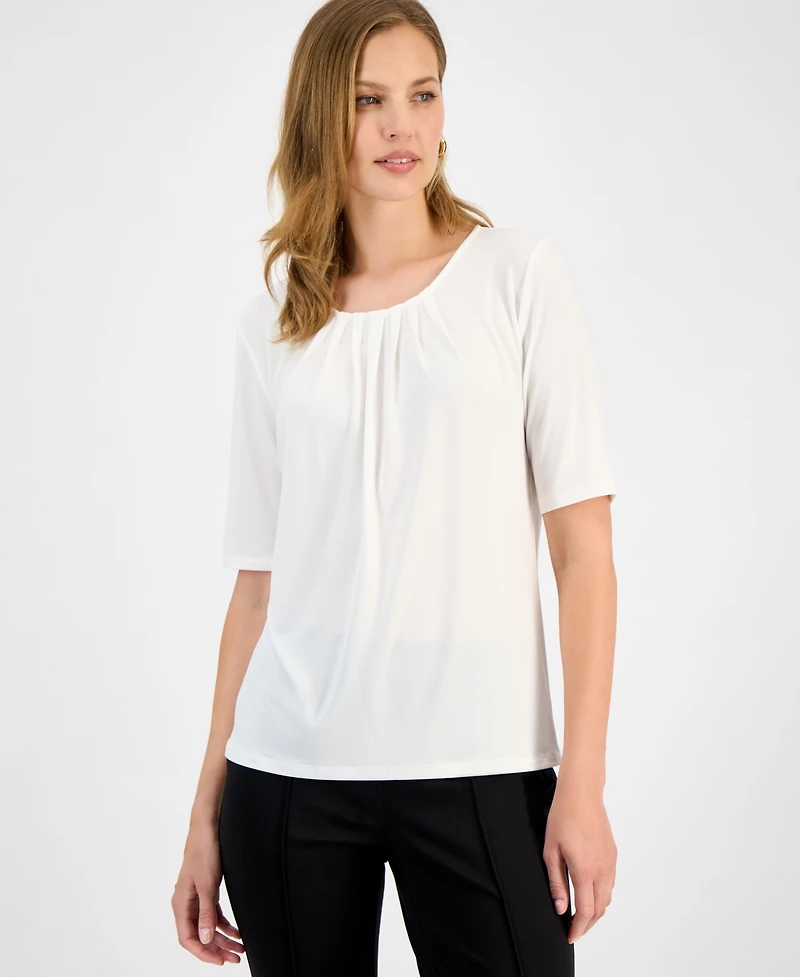 Kasper Women's Pleat Neck Knit Top, Regular & Petite