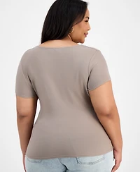 7th & Hudson Trendy Plus Size Double Layer Square-Neck Short-Sleeve Top