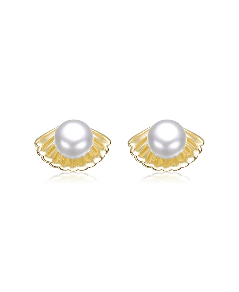 Kids 14K Gold Plated with White Pearl Shell Stud Earrings