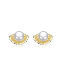 Kids 14K Gold Plated with White Pearl Shell Stud Earrings