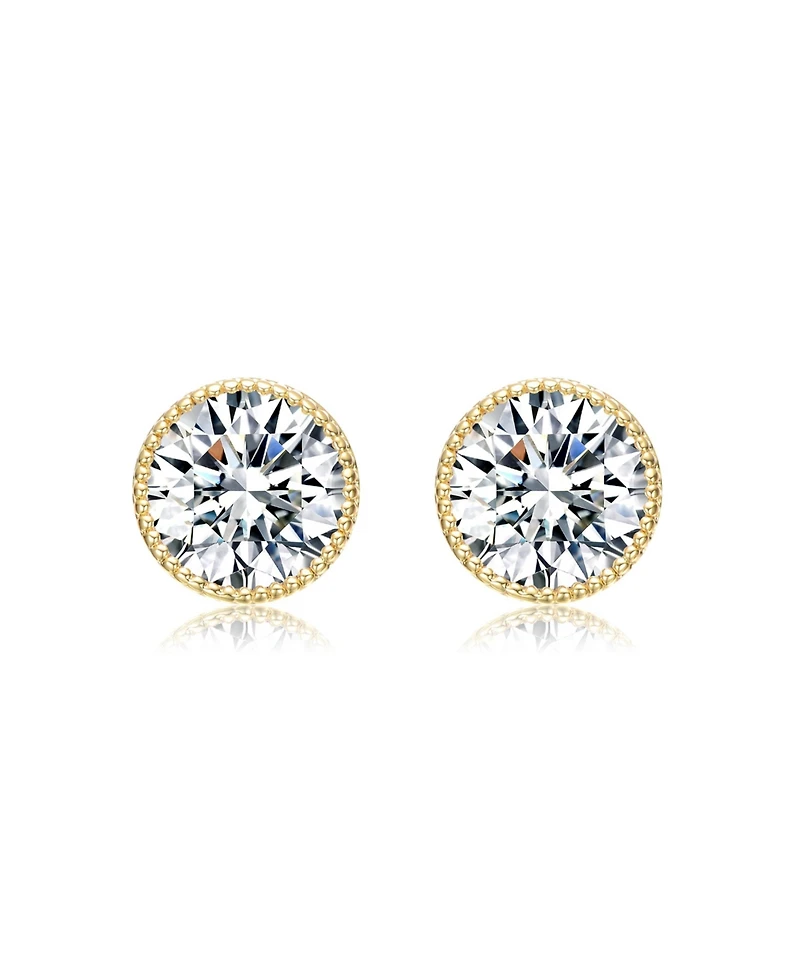 Round Bezel Set Clear Cubic Zirconia Stud Earrings