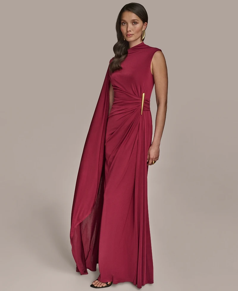 Donna Karan New York Women's Sleeveless Cape-Sleeve Asymmetrical Gown