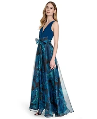 Eliza J Women's Surplice Printed-Skirt Sleeveless Gown