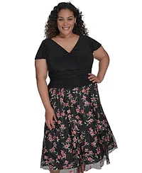 Jessica Howard Plus Mixed-Media Mesh-Skirt Fit & Flare Dress