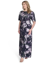 Jessica Howard Plus Printed Boat-Neck Gown