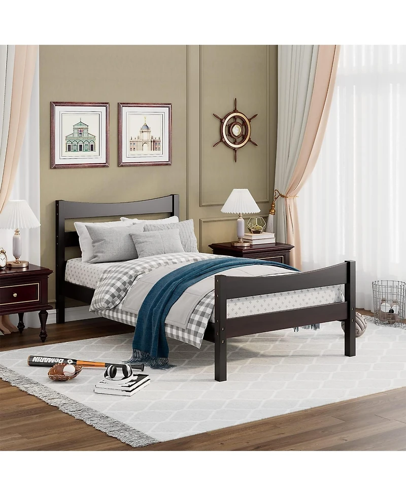 Gymax Twin Size Platform Bed Frame Foundation w/Headboard &Wood Slat Support Espresso