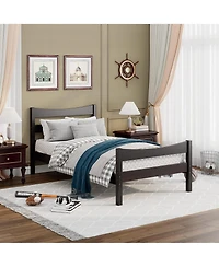Gymax Twin Size Platform Bed Frame Foundation w/Headboard &Wood Slat Support Espresso