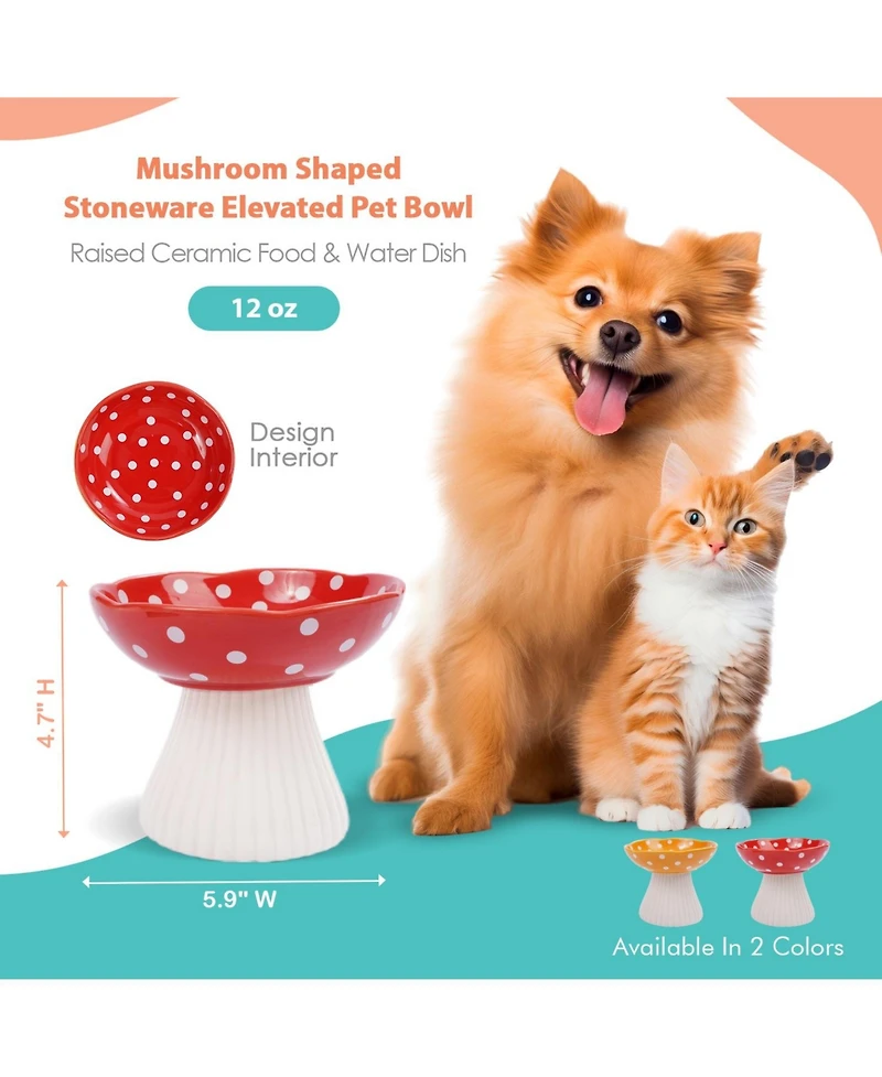 P.t. Supply Co. Mushroom Shaped Stoneware Elevated Pet Bowl, Raised Ceramic Food & Water Dish for Dogs and Cats