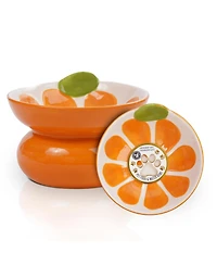 P.t. Supply Co. Orange Shaped Stoneware Elevated Pet Bowl, Raised Ceramic Food & Water Dish for Dogs and Cats