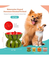 P.t. Supply Co. Watermelon Shaped Stoneware Elevated Pet Bowl, Raised Ceramic Food & Water Dish for Dogs and Cats