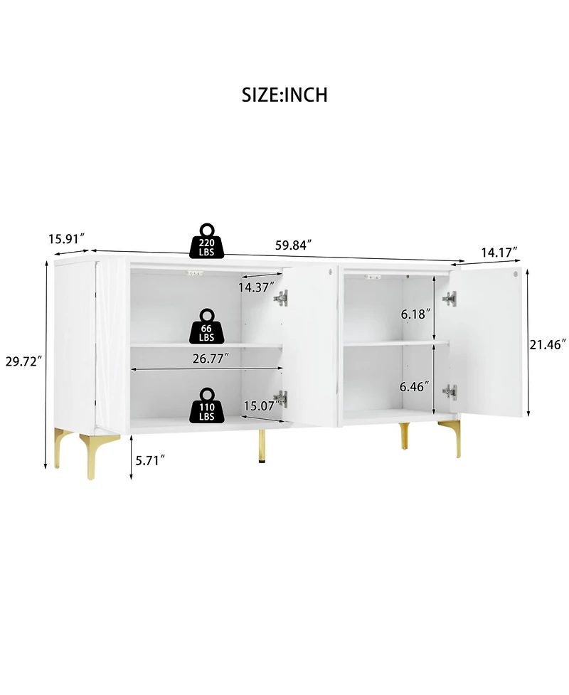 White 4-Door Storage Cabinet with Adjustable Shelves