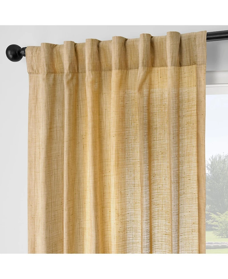 Rustic Weave Linen Curtains (2 Panels) Sheer Window Panel Set, Rod Pocket Curtains