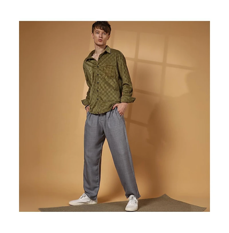 Campus Sutra Men's Moon Grey Pleated Relaxed Trousers