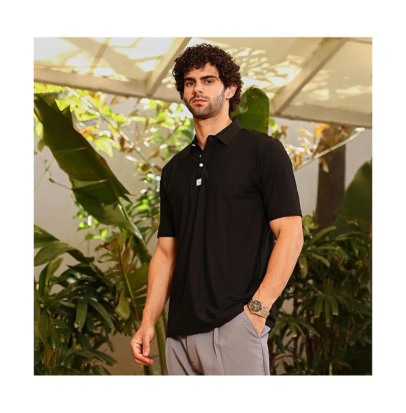 Campus Sutra Men's Onyx Black Seamless Cuboid Polo T-Shirt