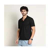 Campus Sutra Men's Onyx Black Panel-Tactile Cuban Polo T-Shirt