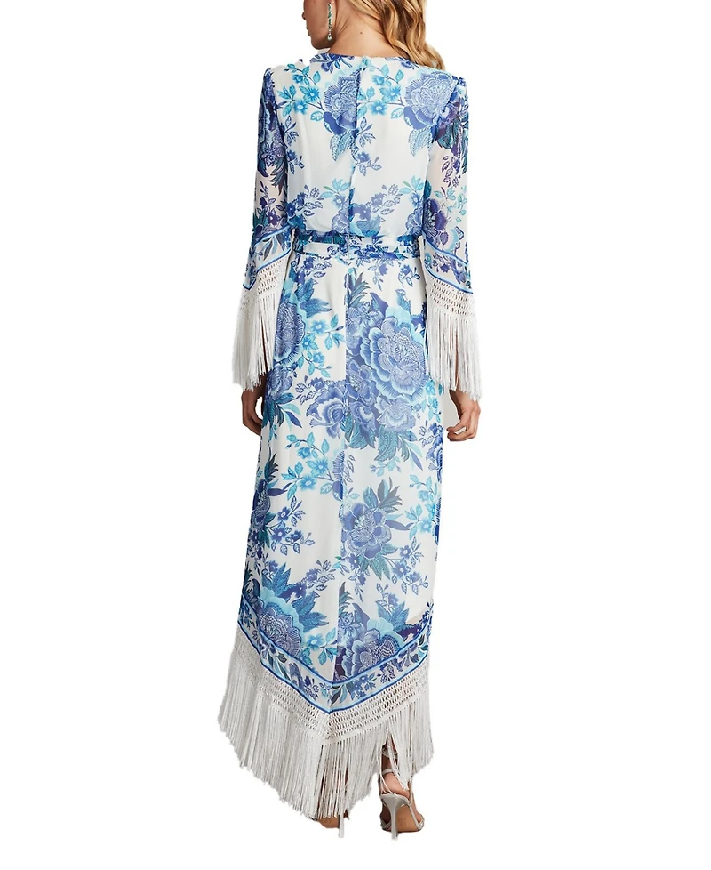 Tadashi Shoji Women's Mair Floral Print Tassel Fringe Wrap Dress