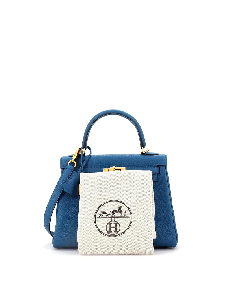 Pre-Owned Hermes Kelly 25 Handbag Blue Togo with Gold Hardware