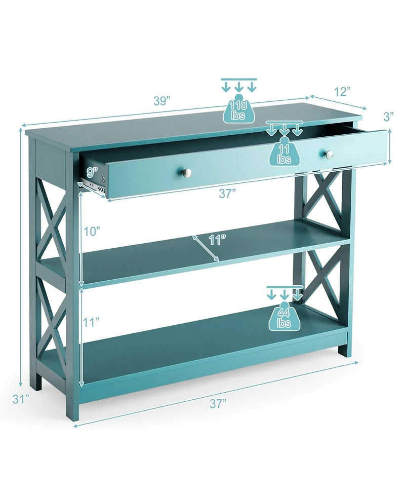 Console Table 3-Tier with Drawer and Storage Shelves