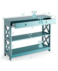 Console Table 3-Tier with Drawer and Storage Shelves