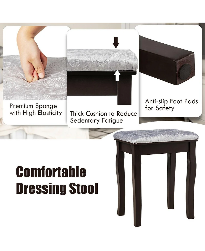 Vanity Dressing Table Set with 10 Dimmable Bulbs and Cushioned Stool