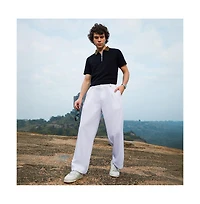 Campus Sutra Men's Cream White Straight-Fit Ribbed Trousers