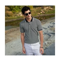 Campus Sutra Men's Onyx Black Duo-Hue Knit Polo T-Shirt