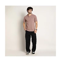 Campus Sutra Men's Pastel Brown Tactitle Spread-Polo T-Shirt