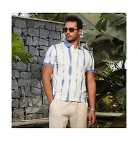 Campus Sutra Men's Powder Blue & Daisy White Tie-Dye Tactile Polo T-Shirt