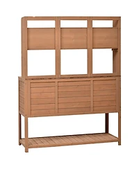 Fir Wood Potting Bench with Hutch & Shelves