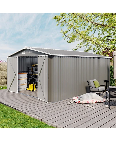 10x14 Ft Outdoor Metal Storage Shed with Doors & Vents