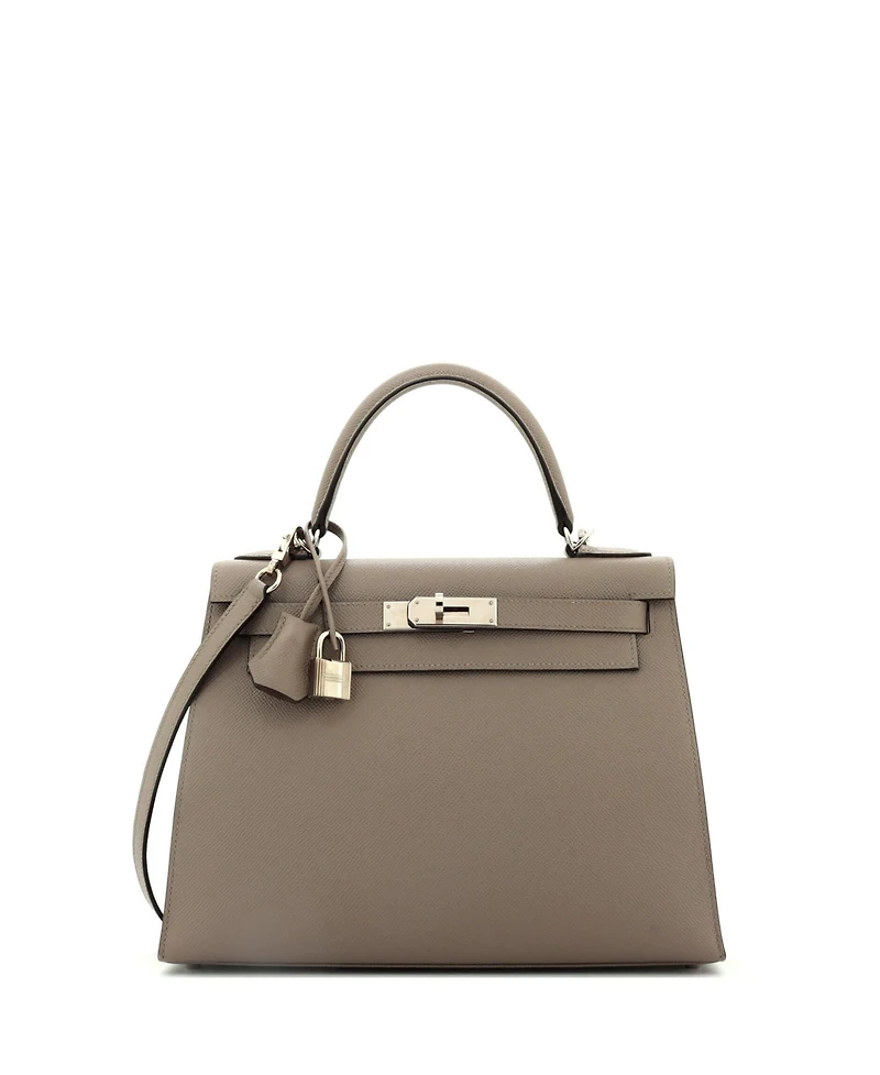 Pre-Owned Hermes Kelly 28 Handbag Grey Epsom with Palladium Hardware