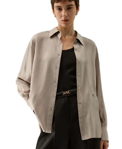 Lilysilk Women's Pinstriped Oversized Silk Shirt