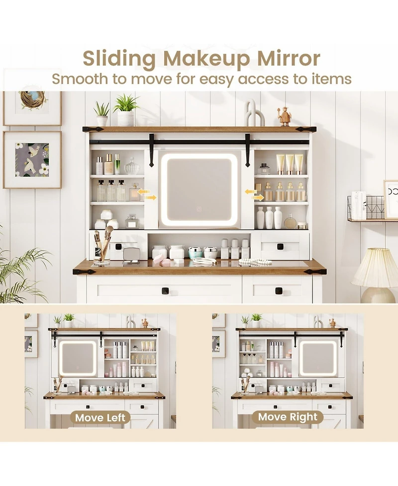 Makeup Vanity Desk with Mirror and 3-Color Dimmable Led Lights