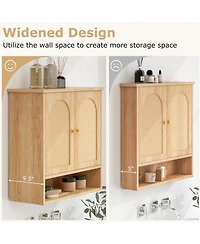 Bathroom Wall Cabinet with Pe Rattan Doors and Adjustable Shelves