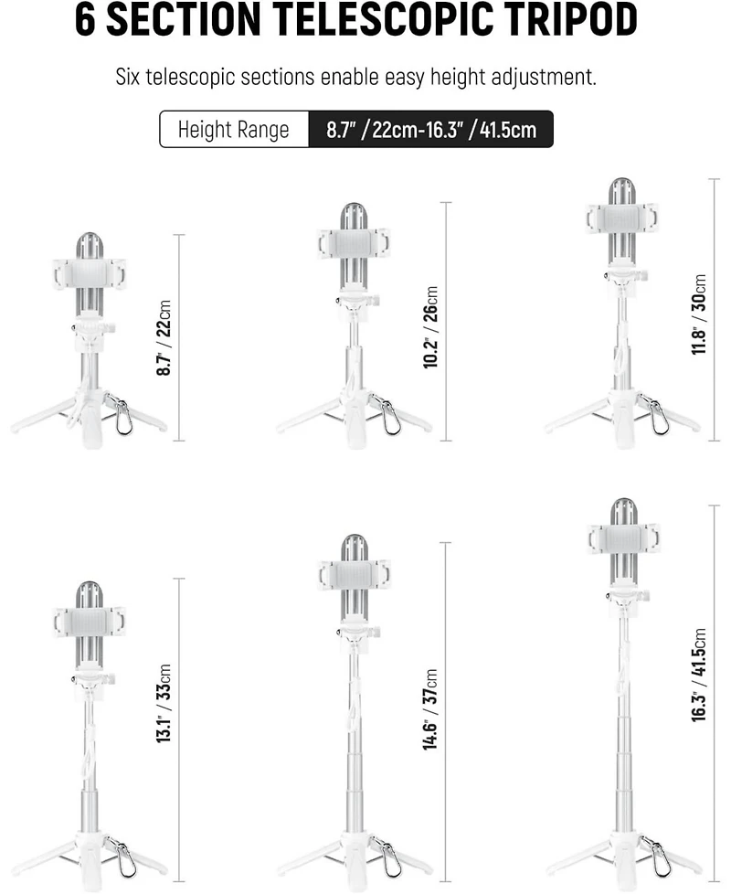 Neewer Selfie Stick with Detachable Bluetooth Remote Shutter, Lightweight Foldable Travel Tripod for iPhone, 360° Phone Holder Cold Shoe for YouT