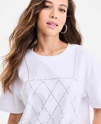 Bar Iii Women's Studded Crewneck Short-Sleeve T-Shirt, Exclusively at Macy's