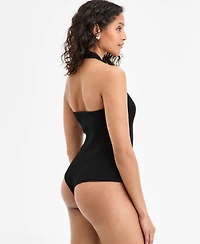 Bar Iii Women's Halter Neck Rib-Knit Sweater Bodysuit, Exclusively at Macy's
