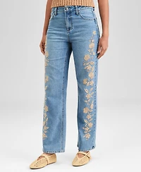 And Now This Women's Embroidered High Rise Straight-Leg Jeans, Exclusively at Macy's