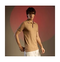 Campus Sutra Men's Buff Beige Intertwine-Textured Polo T-Shirt