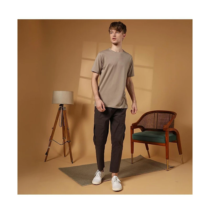 Campus Sutra Men's Cloud Grey Solid Regular T-Shirt