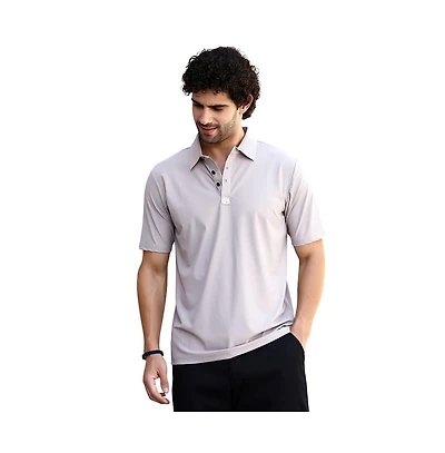 Campus Sutra Men's Saltbox Beige Seamless Cuboid Polo T-Shirt