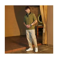 Campus Sutra Men's Olive Green & Onyx Black Contrast Grid Polo T-Shirt