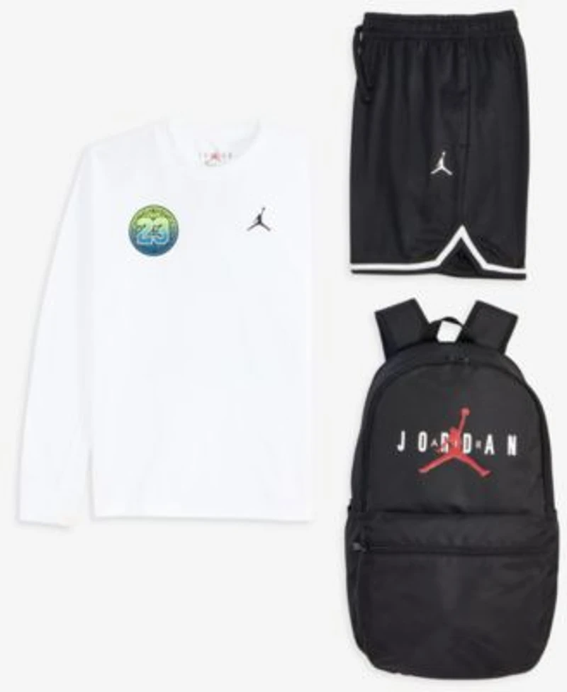 Jordan Big Boys Jumpman Global Rise Graphic T Shirt Taping Mesh Shorts Jumpman Backpack