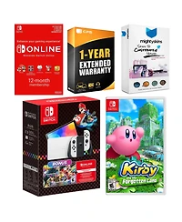 Nintendo Switch Oled Console Mario Kart 8 Bundle with Kirby and the Forgotten Land, Nso 12 Month Family Membership