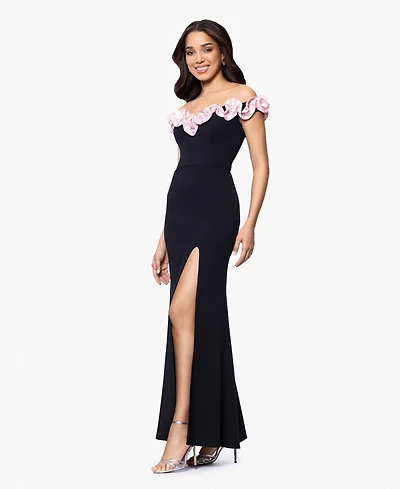 Blondie Nites Juniors' Off-The-Shoulder Ruffled Evening Gown