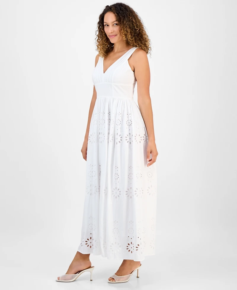 I.n.c. International Concepts Petite Cotton Eyelet V-Neck Maxi Dress, Exclusively at Macy's